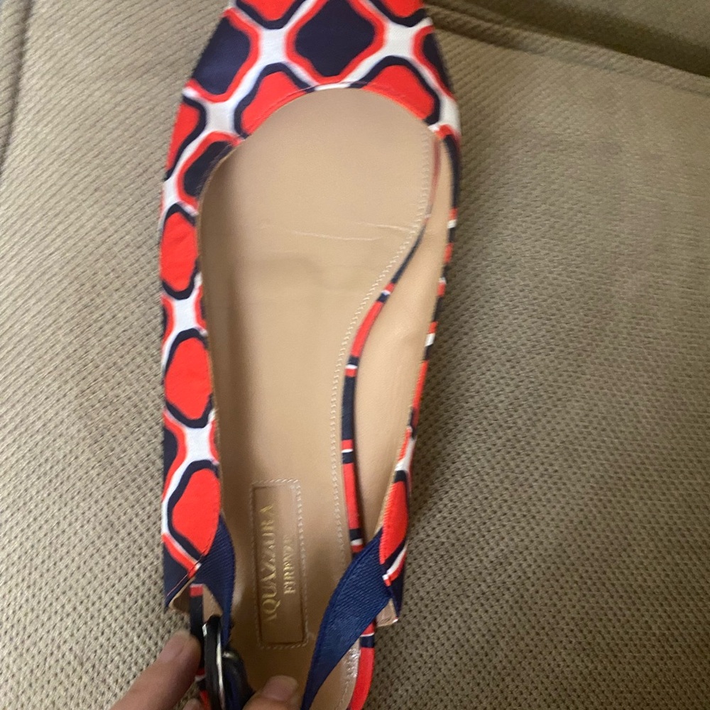 Aquazzura designer slingback ballet flats pointed toe geometric red blue size 8 - Picture 3 of 9